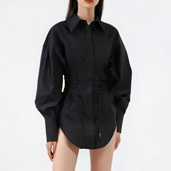 Fashionable design waist tied shirt for women in spring new woven lace up irregular long sleeved top