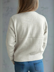 Round neck long sleeved knitted cardigan women's new three-dimensional decoration versatile loose sweater women