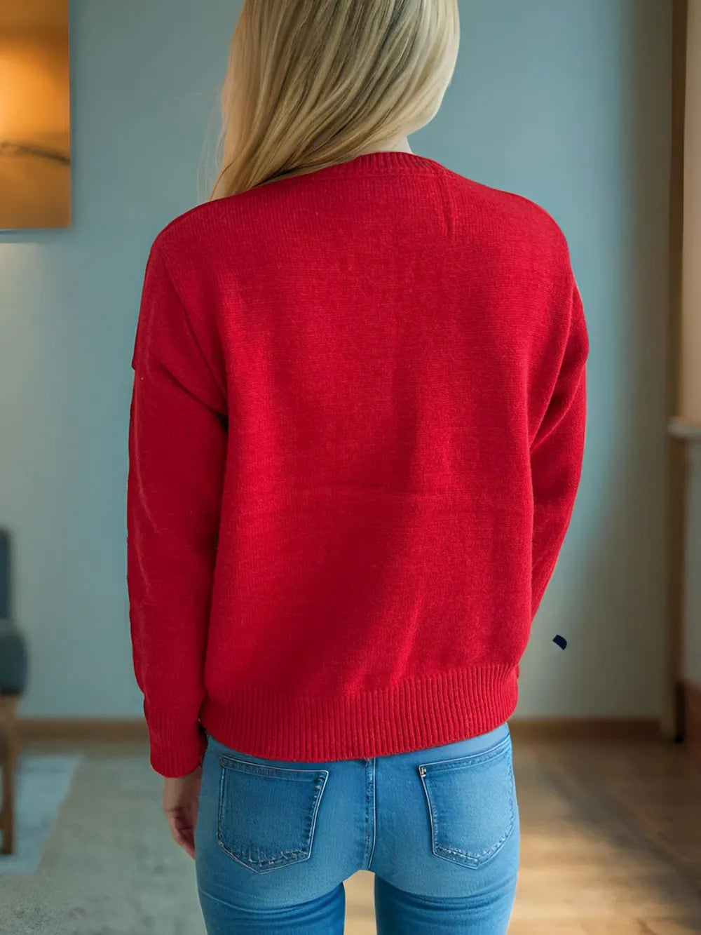 Round neck long sleeved knitted cardigan women's new three-dimensional decoration versatile loose sweater women