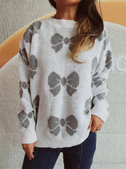 Loose bow sweater pullover knitted sweater for women