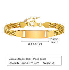Stainless Steel Titanium Snake Chain Women's Bent Plate Bracelet, Children's Engravable DIY Bracelet with Custom Notes 01-24