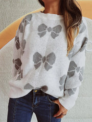 Loose bow sweater pullover knitted sweater for women