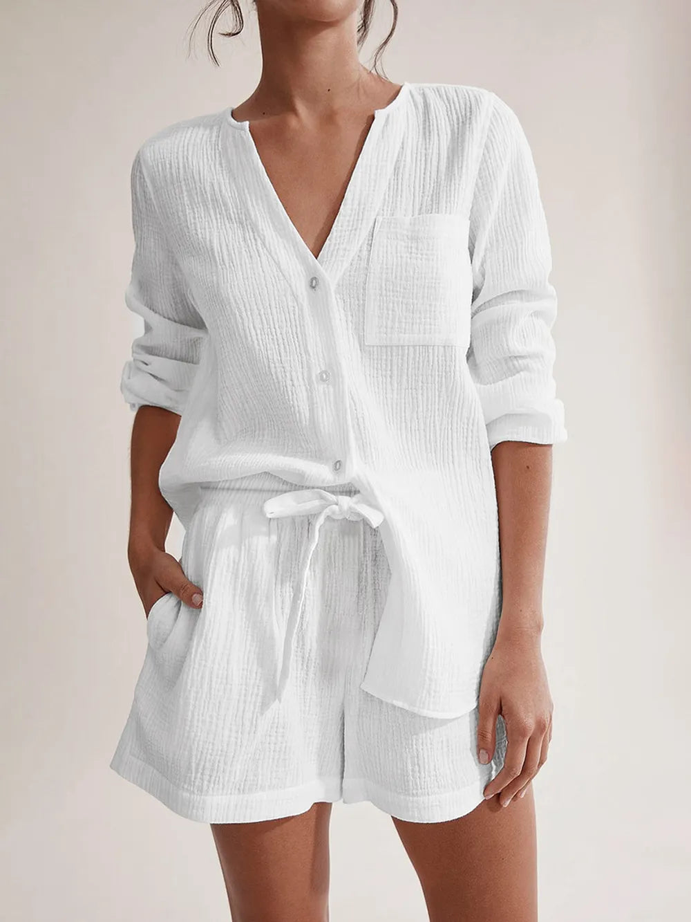 Ladies' summer pajamas made of pure cotton gauze