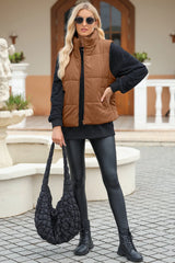 Pocketed Zip Up Turtleneck Vest Coat
