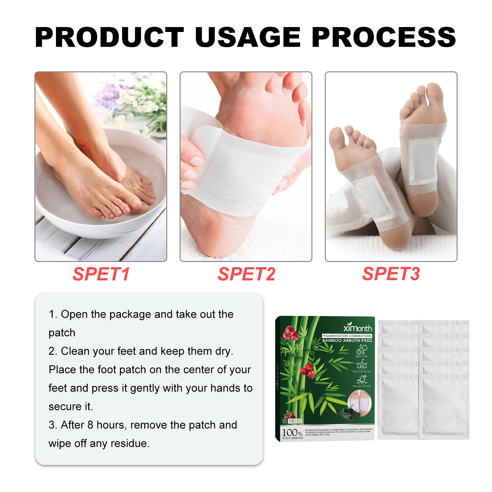 Pigmentation Correction Bamboo Arbutin Pads, Relieve Body Stress Improve Sleep Clean Skin Beauty Foot Patch