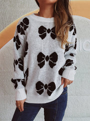 Loose bow sweater pullover knitted sweater for women