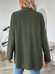 Ethnic style pocket lapel long sleeved shirt jacket for women